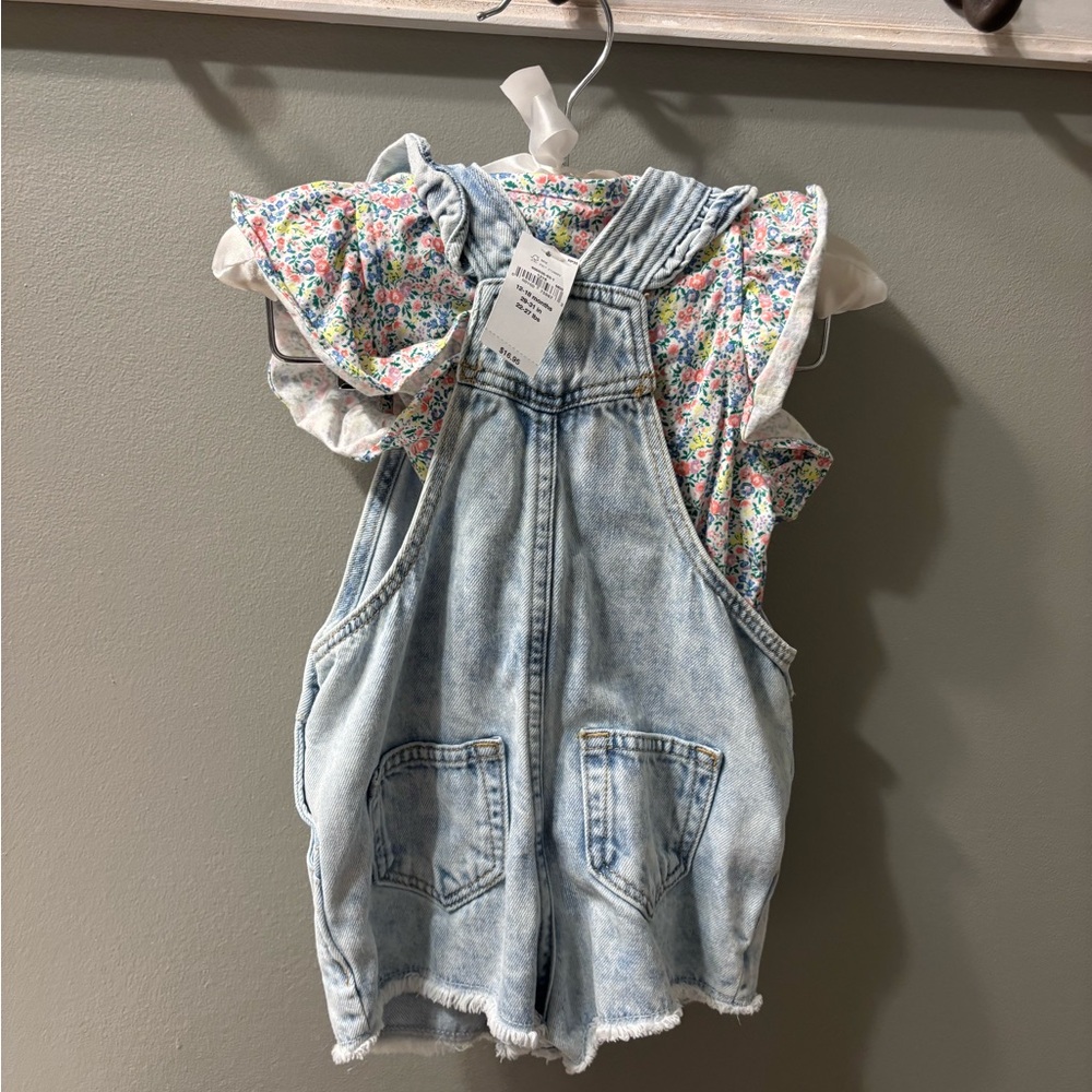 Stylish Denim Overalls for Kids with a brannan bear bodysuit that’s NWT. - Picture 2 of 4